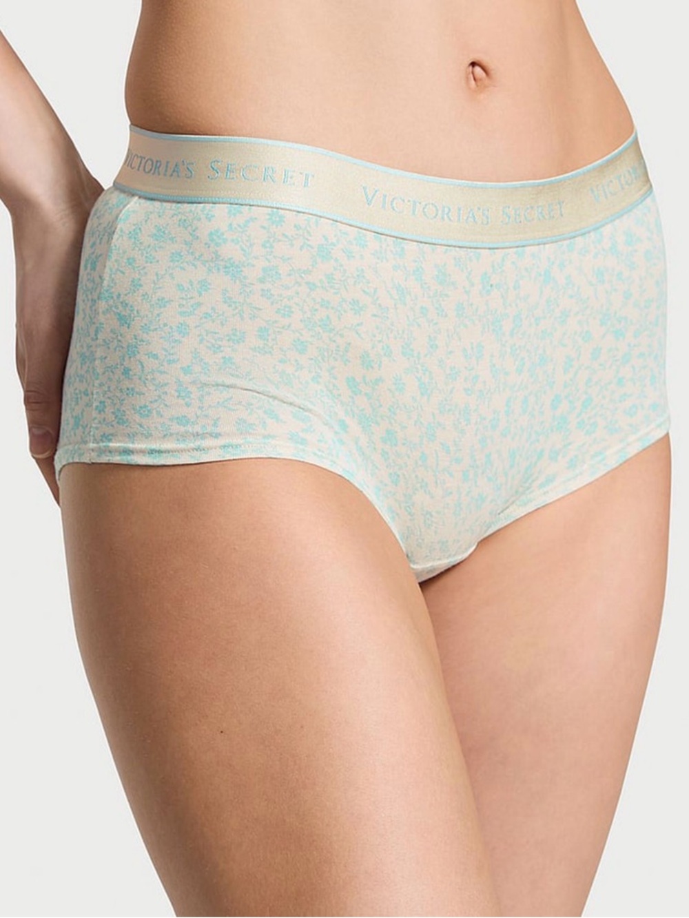 Victoria’s Secret VS Cotton Logo Boyshort Panty Blue Floral Size Medium NWT